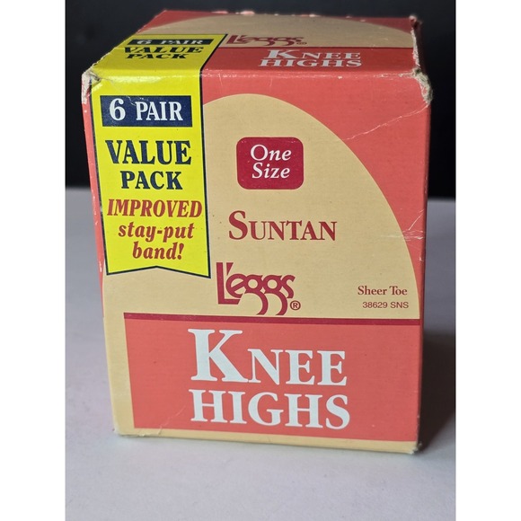 Vintage L'eggs Knee Highs Suntan 6 Pair Value Pack Sheer Toe One Size 1997 USA - Picture 6 of 7